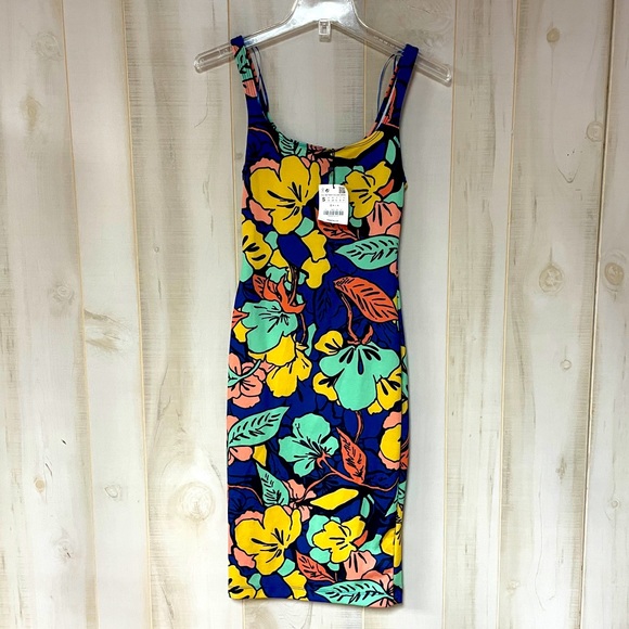 Zara Dresses & Skirts - NWT Zara Trafaluc Blue Yellow Green Floral Bodycon Sleeveless Dress Sz S
